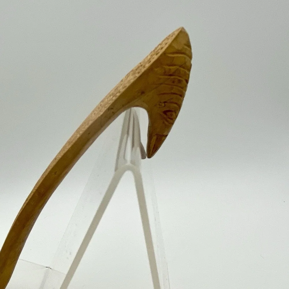 Vintage Primitive Wooden Spoon Hand Carved Detailed Curved Handle For Hanging‎
